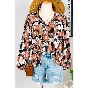 NEW FASHIONWORKS women's floral 3/4 babydoll blouse in orange